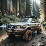 DALL·E 2023-10-27 21.26.49 - Photo of an Audi B3 quattro 90 with rugged off-road tires, parked...png