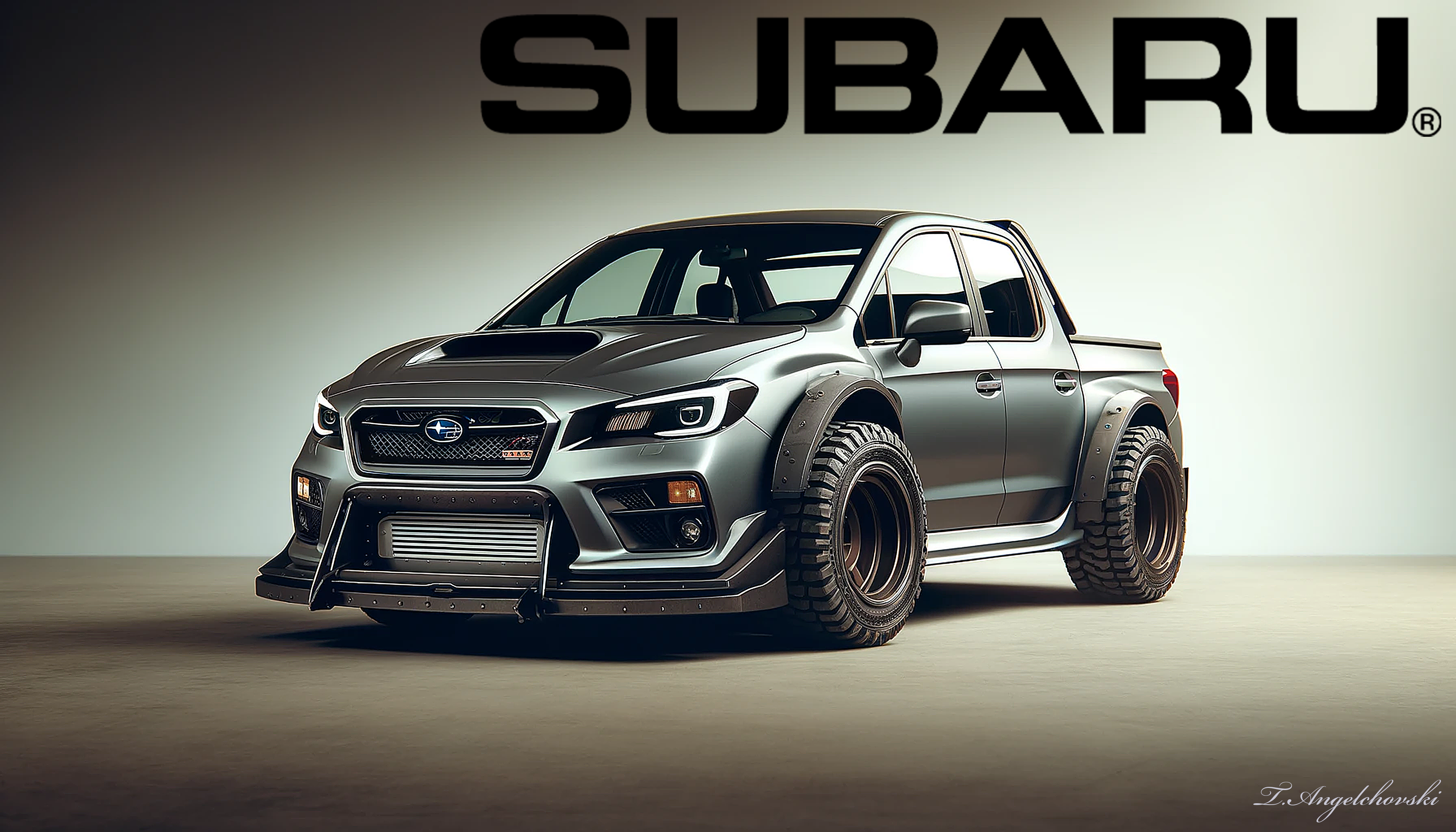 widebody 2017 Subaru WRX STI transformed into a four-door pickup truck